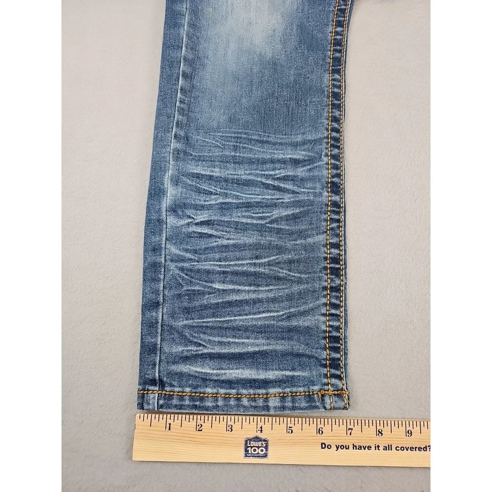 True Luck Jeans Men's 31x28.5 Medium Wash Straight Whiskered‎ Stretch Denim